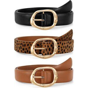 3 Pack Women Belts for Jeans Pants Ladies Leather Waist Belt Casual Fashion Tren